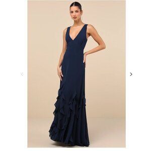 Lulus Alorna Dark Navy Sleeveless Ruffled Maxi Dress Blue - Size S